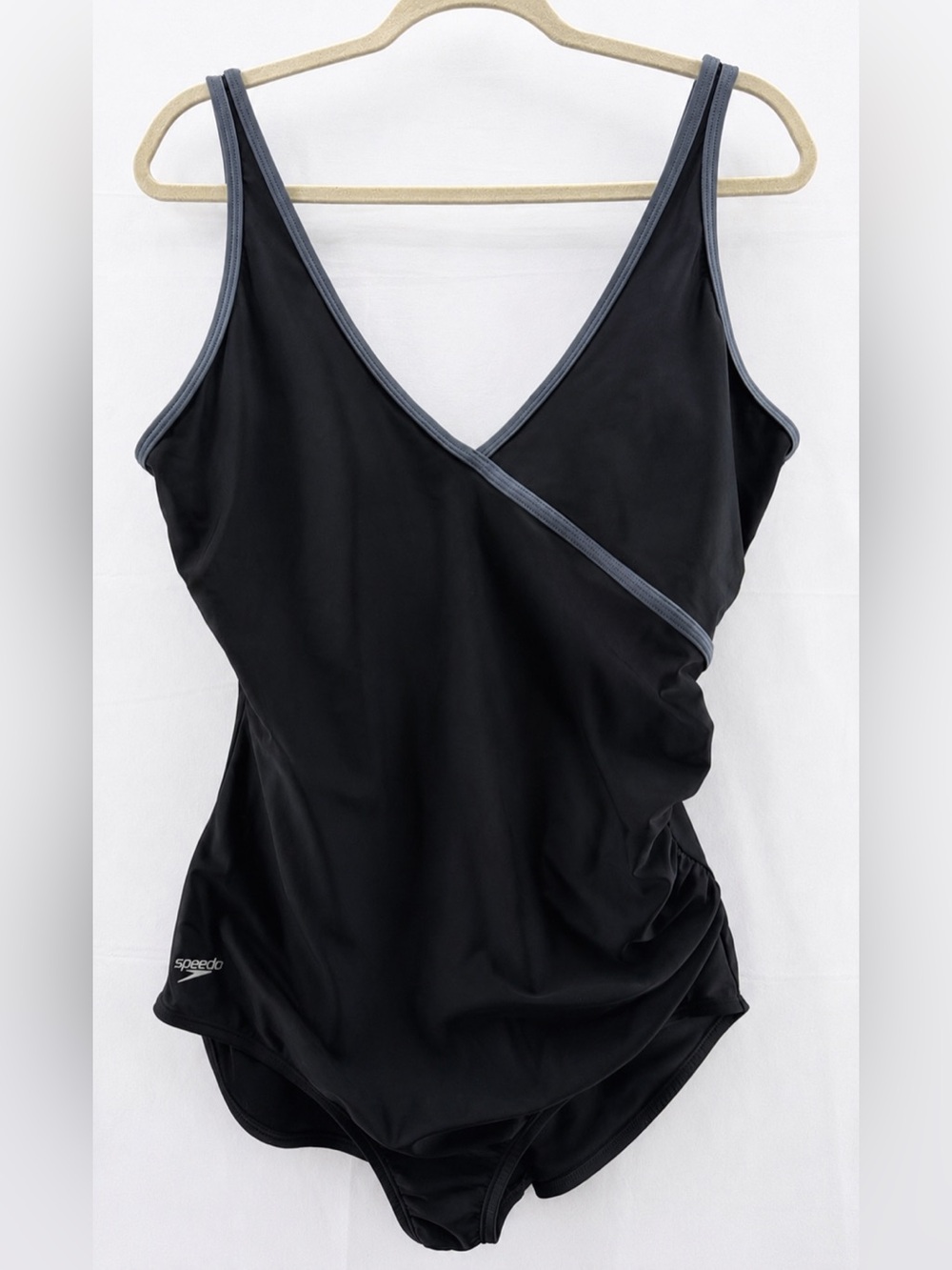 Speedo Black One-Piece Wrap-Front Swimsuit Size 16